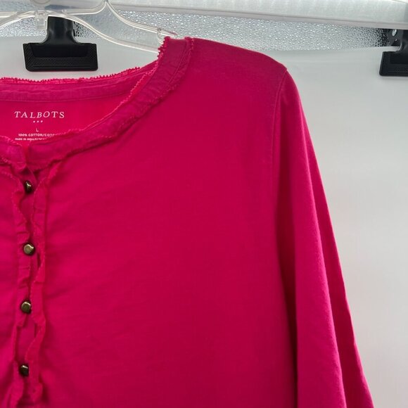 Talbots Women's 3/4 Sleeve Henley Top Pink Size Large Buttons - Picture 4 of 9